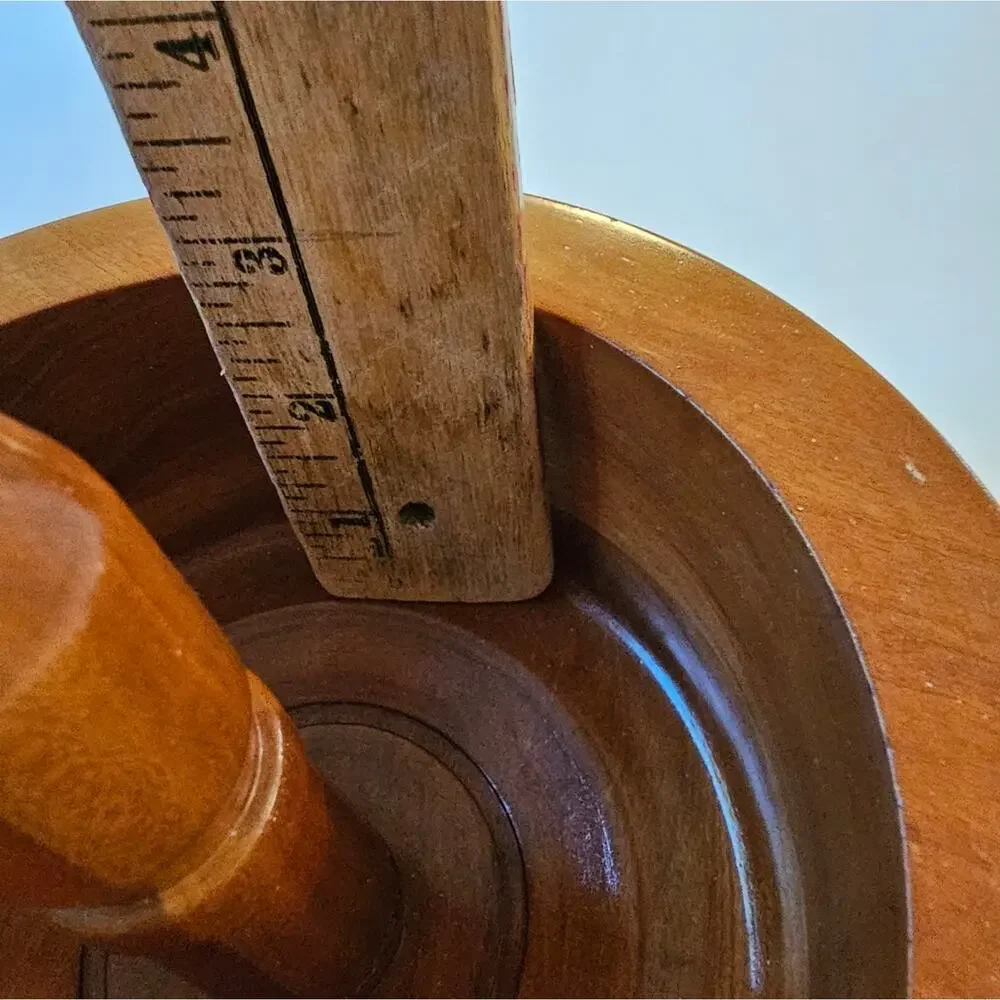 Vintage Hard Wooden Bowl and Pestle Look But Center is Fixed 1970s EUC